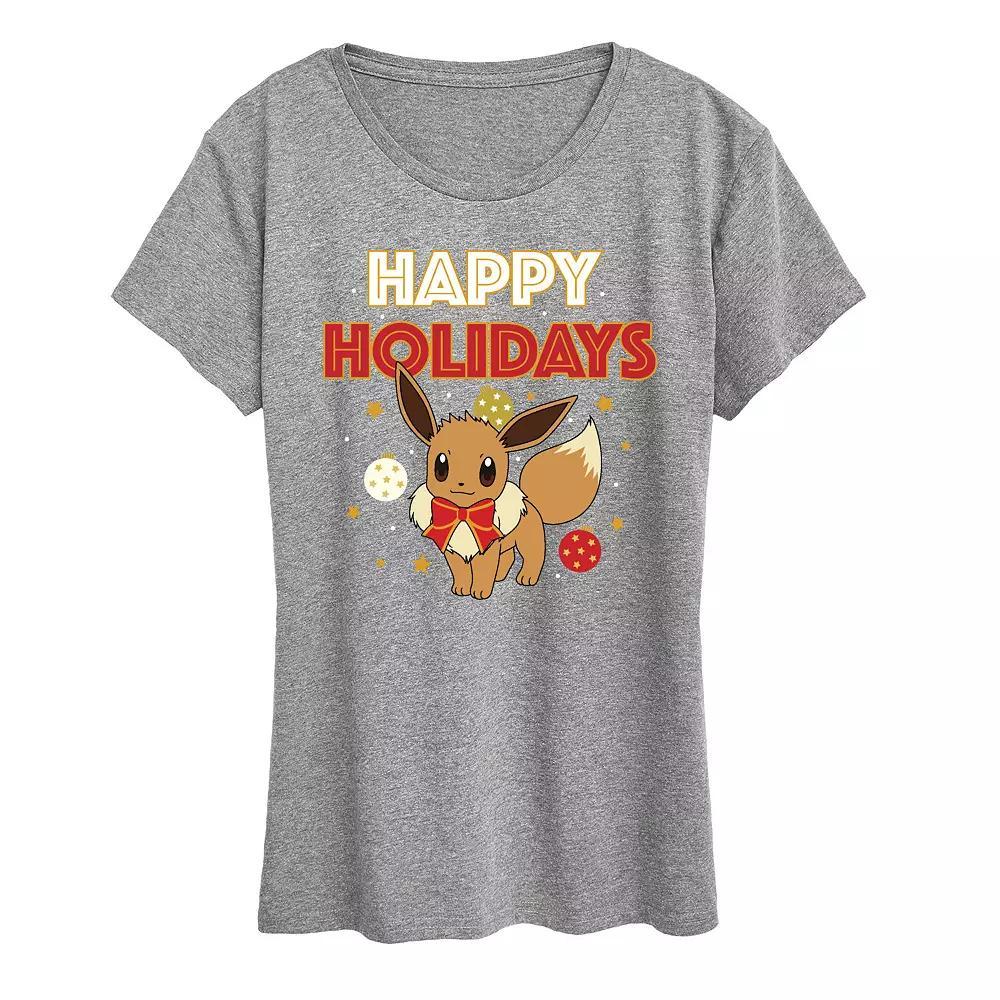 Women's Pokemon Happy Holidays Evee Tee, Girl's, Size: Small, Grey Gray Product Image