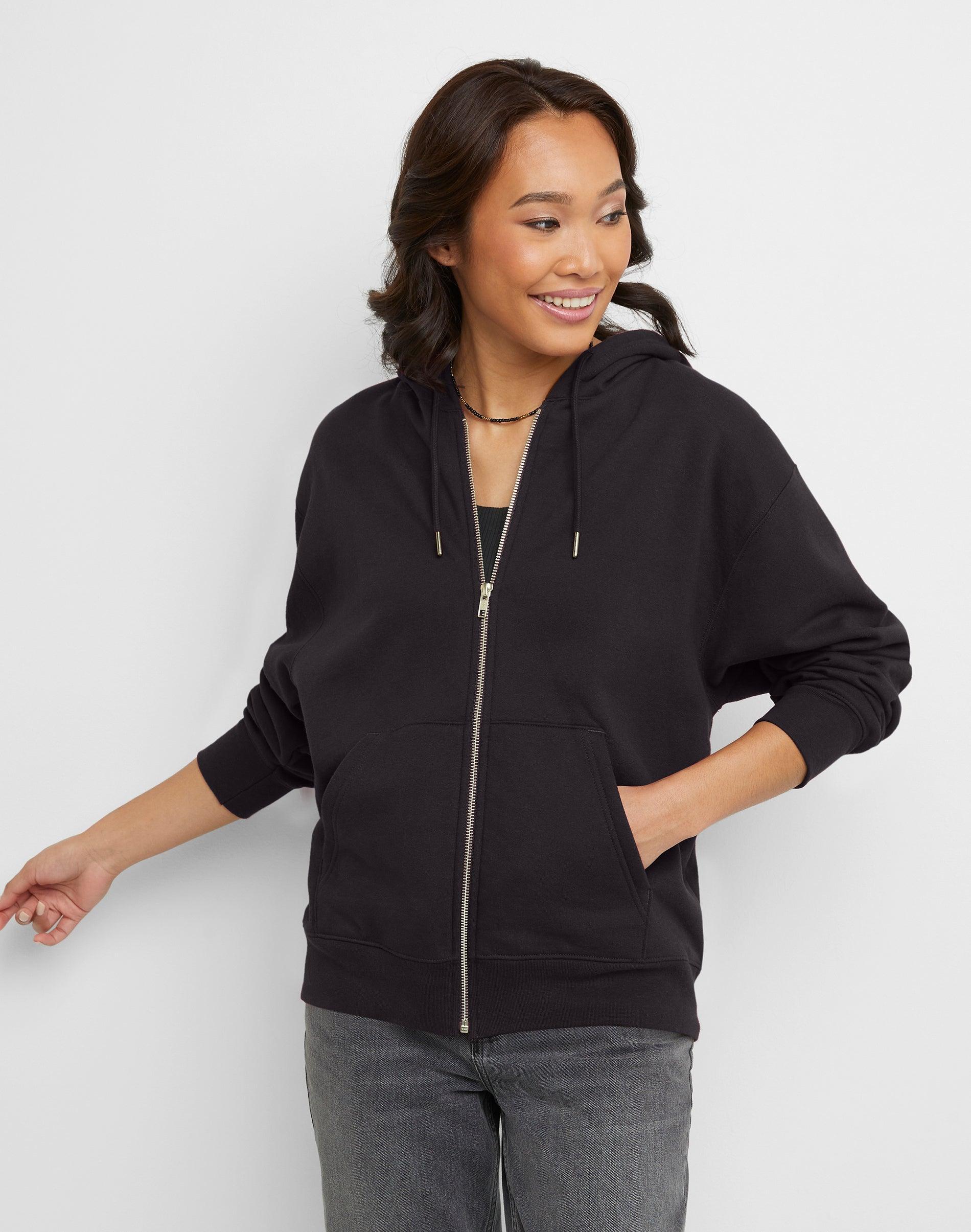 Hanes Originals Womens Fleece Zip-Up Hoodie Black M Product Image