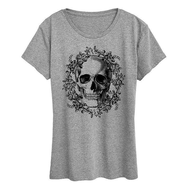 Women's Skull Wreath Graphic Tee, Size: XXL, Grey Dark Red Product Image