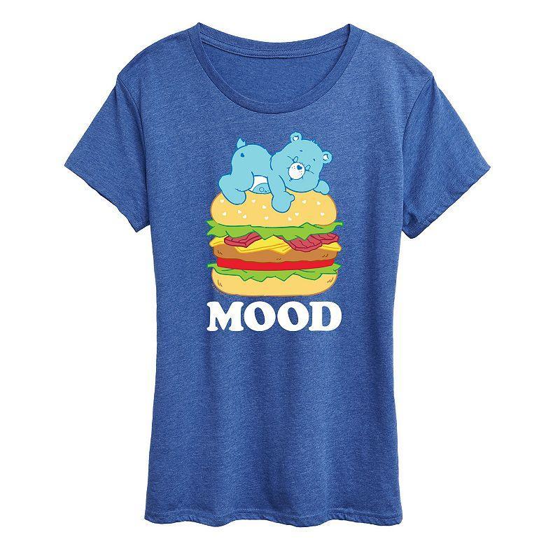 Womens Care Bears Mood Bedtime Burger Graphic Tee Grey Royal Blue Product Image