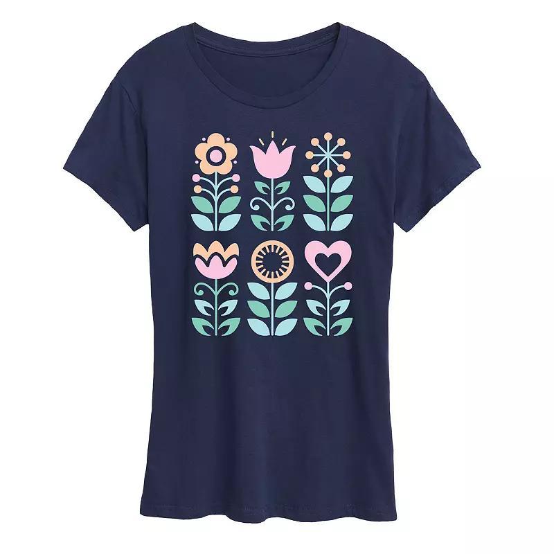 Women's Scandinavian Flowers Oversized Tee, Size: XL, Heather Grey Product Image