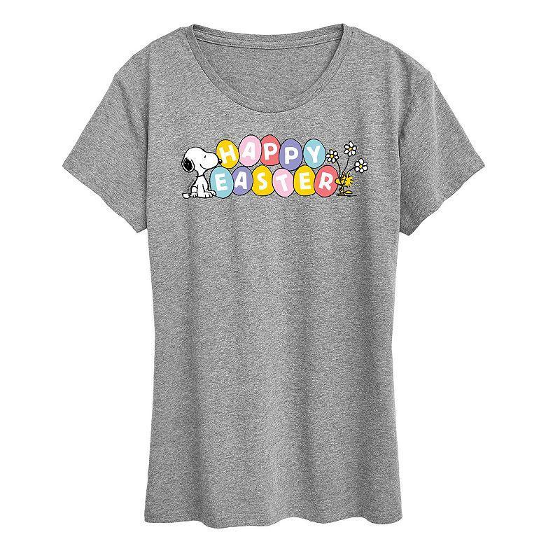 Women's Peanuts Snoopy & Woodstock Happy Easter Color Eggs Graphic Tee,  Product Image