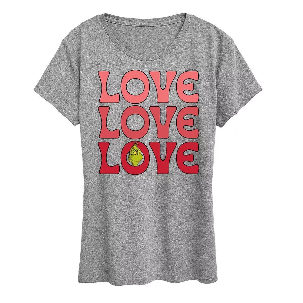 Women's Grinch Love Stack Graphic Tee, Size: Small, Grey Gray Product Image