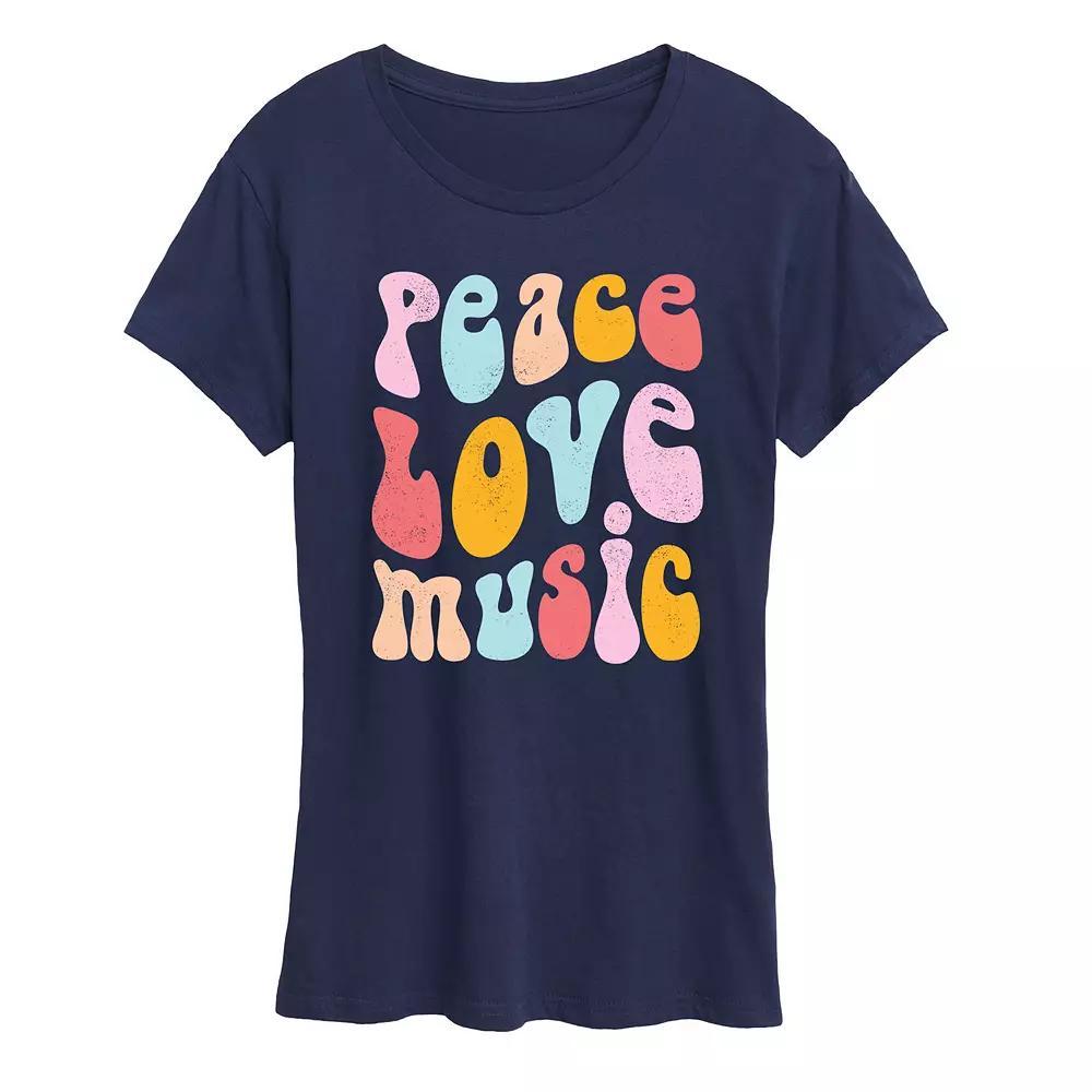 Women's Peace Love Music Distressed Graphic Tee, Size: XXL, Blue Product Image