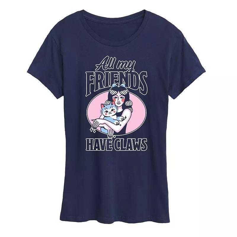 Women's All My Friends Have Claws Graphic Tee, Size: Large, Blue Product Image