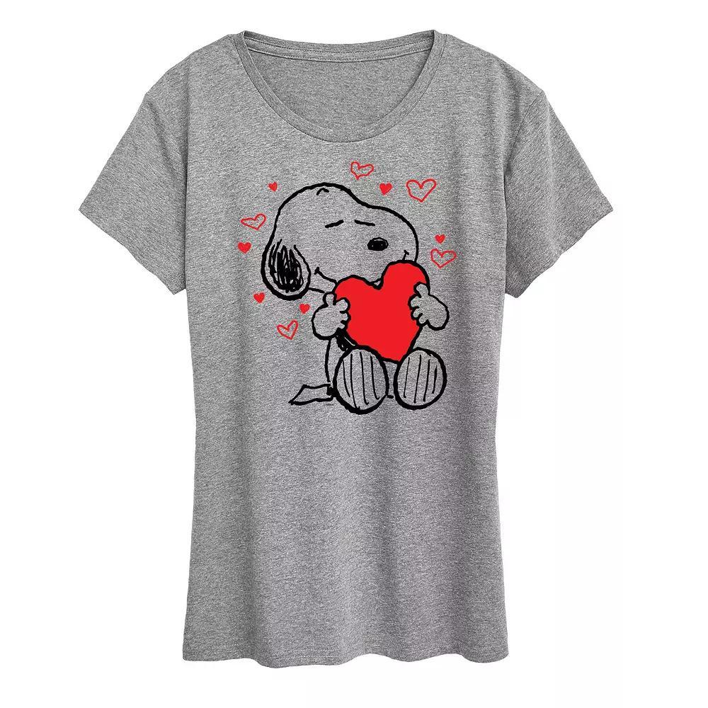 Women's Peanuts Snoopy Hearts Graphic Tee, Size: Medium, Grey Gray Product Image