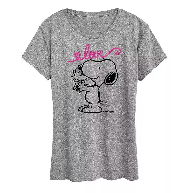 Women's Peanuts Valentine's Snoopy Love Graphic Tee, Size: Large, Grey Gray Product Image