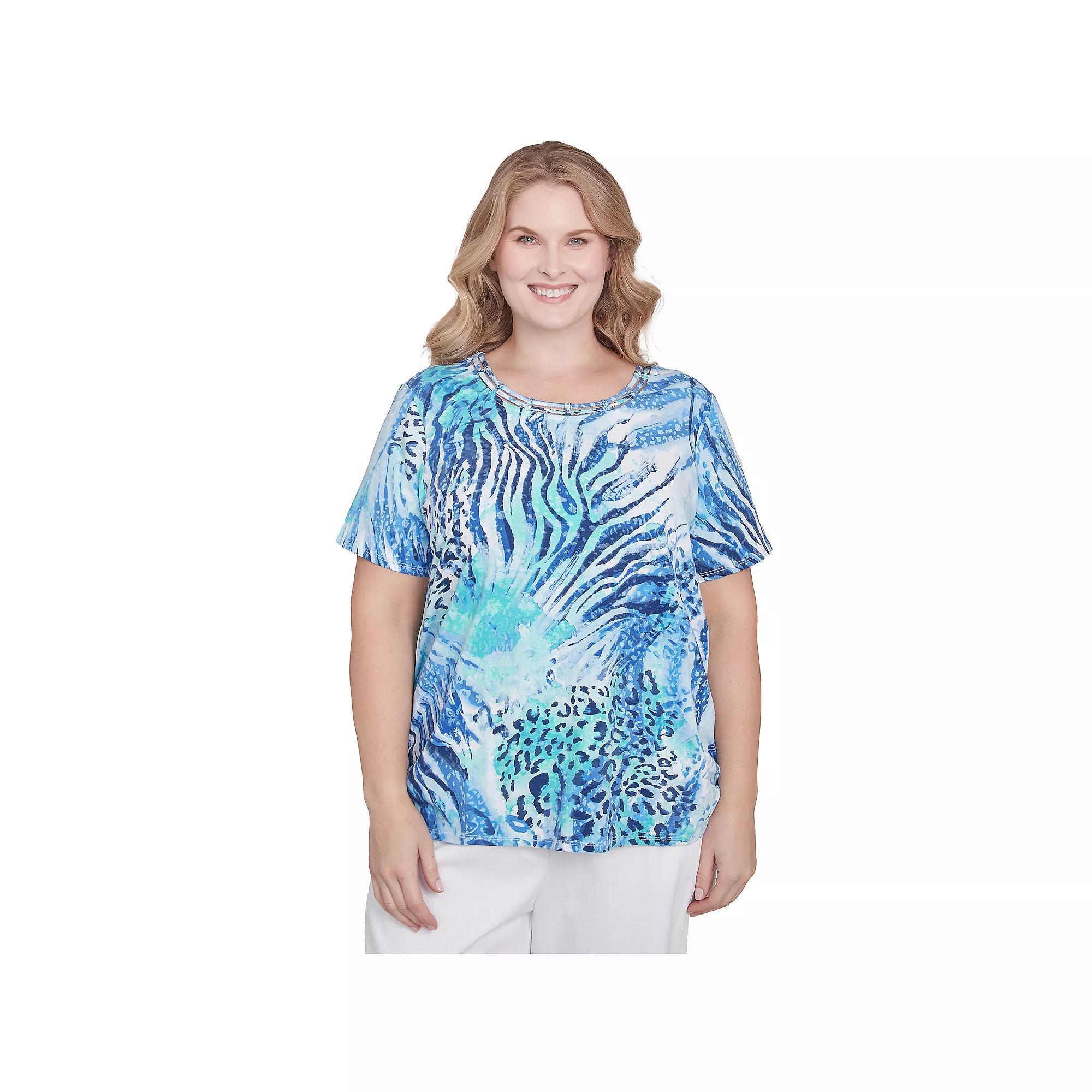 Plus Size Alfred Dunner Animal Printed Ruched Top, Women's, Size: 1XL, Blue Product Image