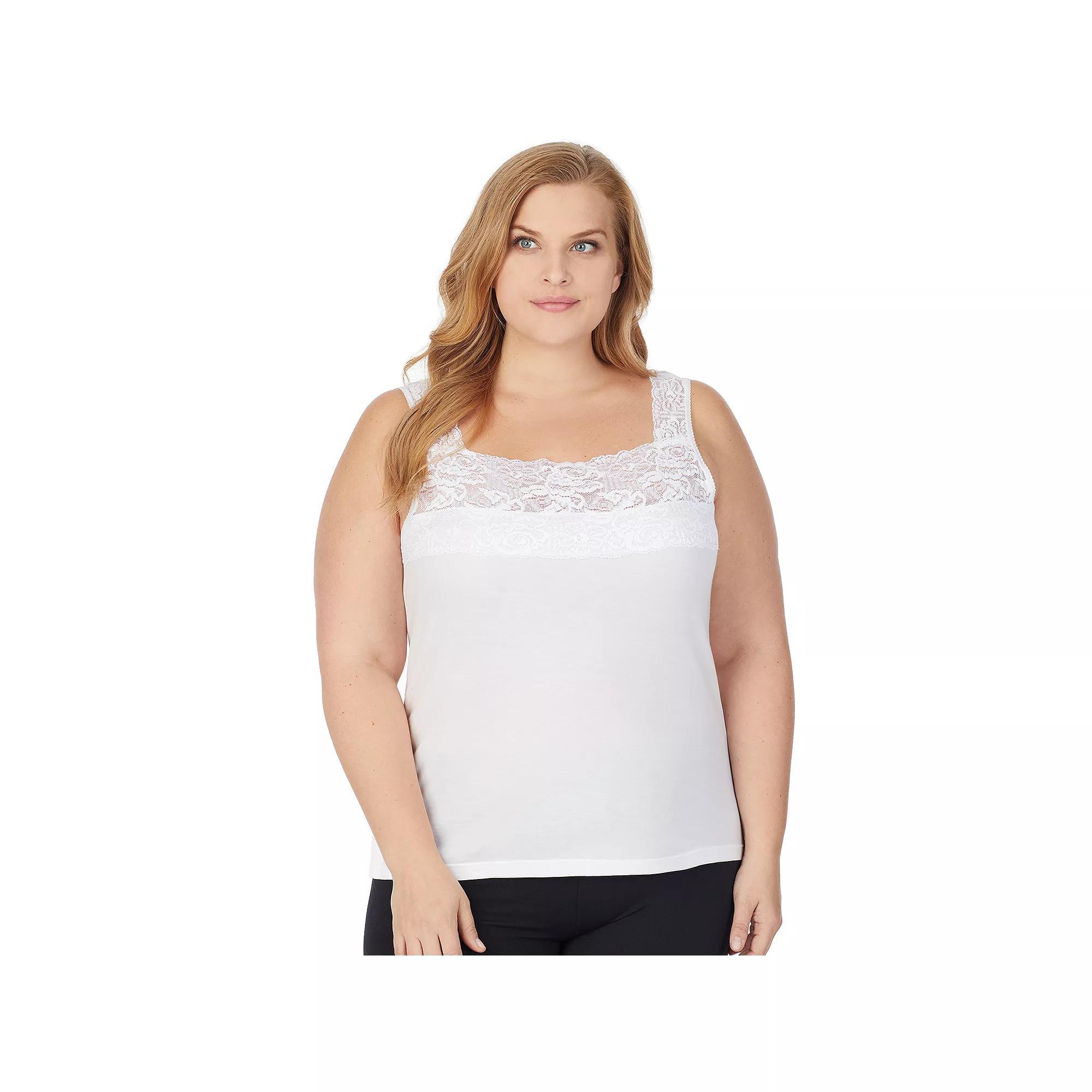 Plus Size Cuddl Duds® SofTech Lace-Trim Squareneck Tank Top, Women's, Size: 1XL, White Product Image