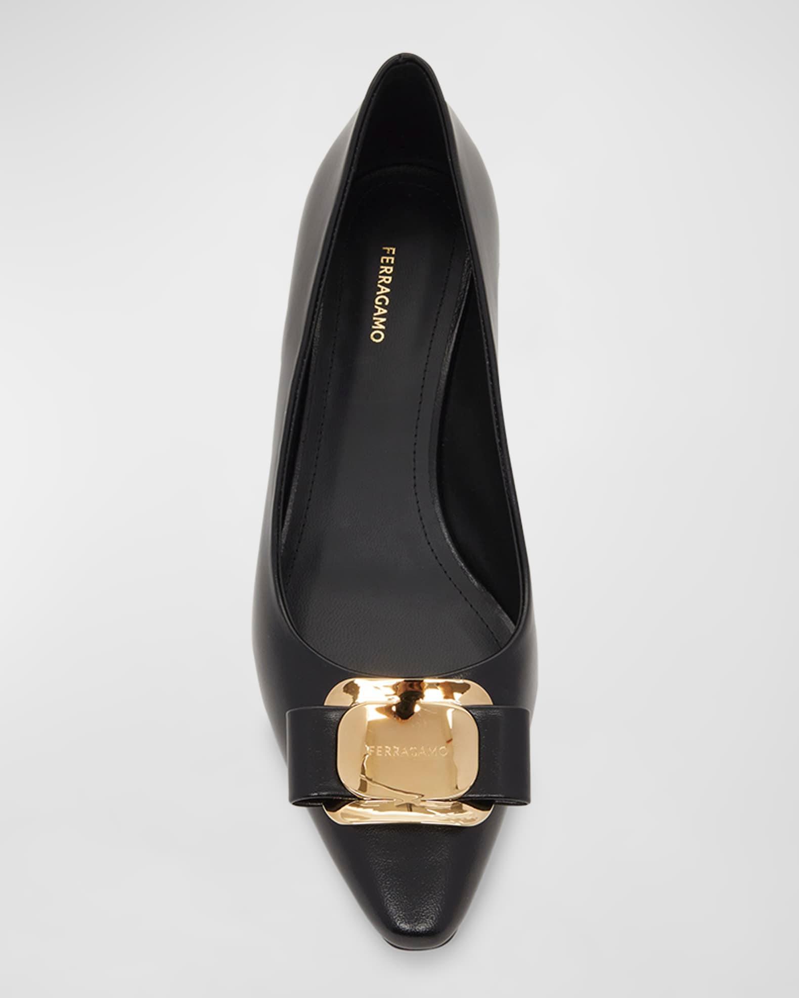 Zelma Leather Bow Kitten-Heel Pumps Product Image