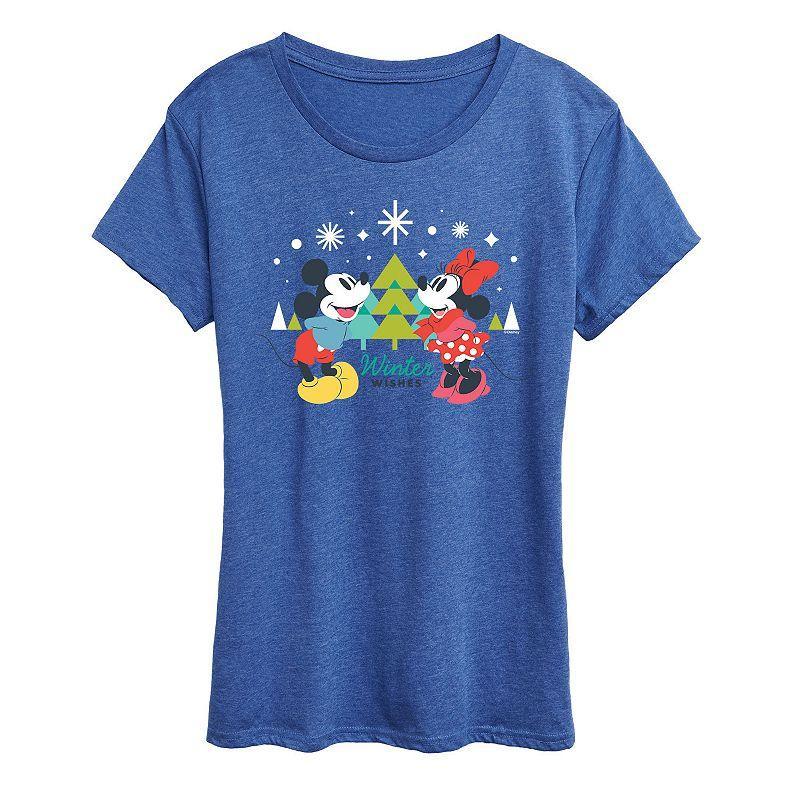 Disney's Mickey Mouse Women's Mickey and Minnie Winter Wishes Graphic Tee, Girl's, Size: Large, Grey Gray Product Image