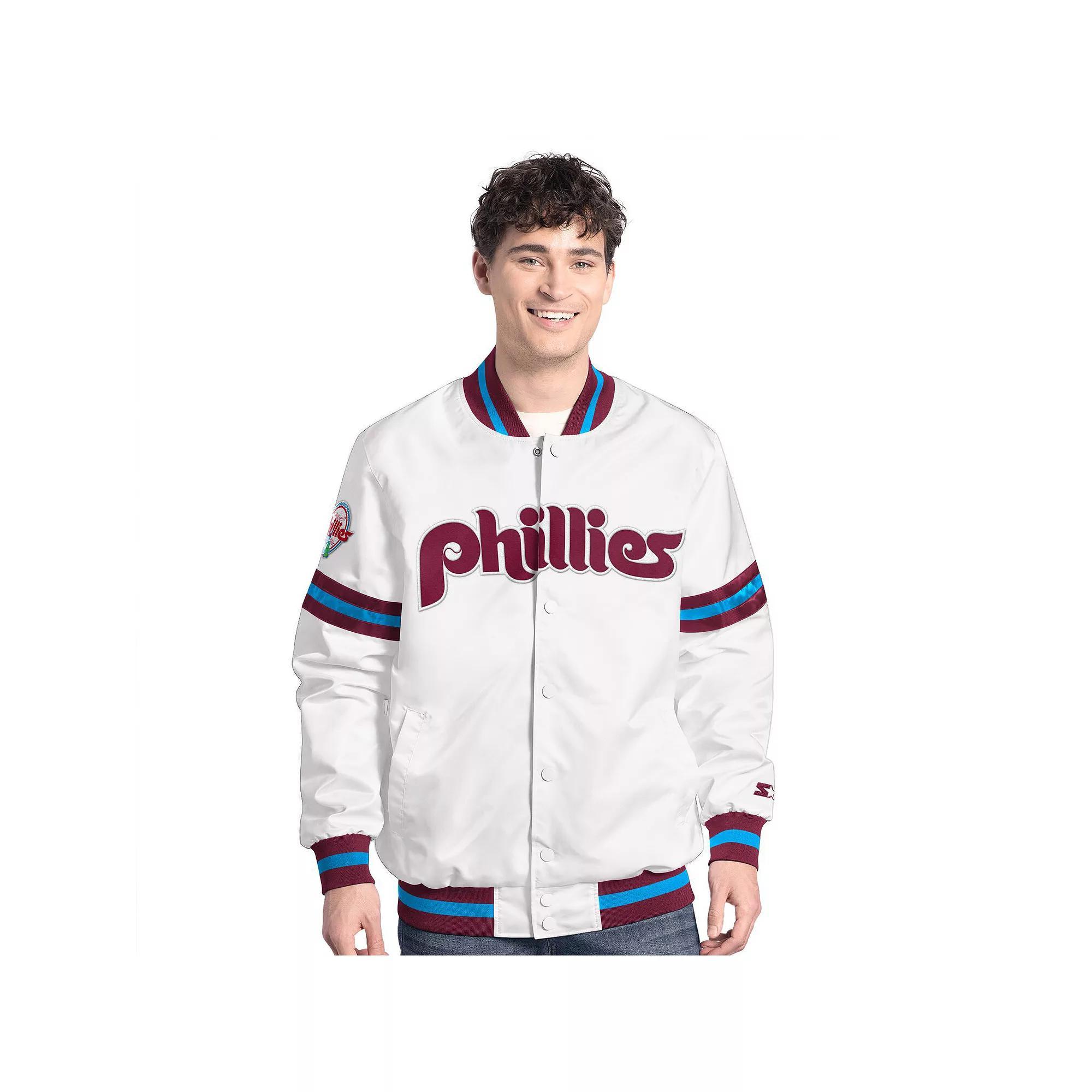 Men's Starter White Philadelphia Phillies Cooperstown Scout Full-Snap Varsity Jacket,  Product Image