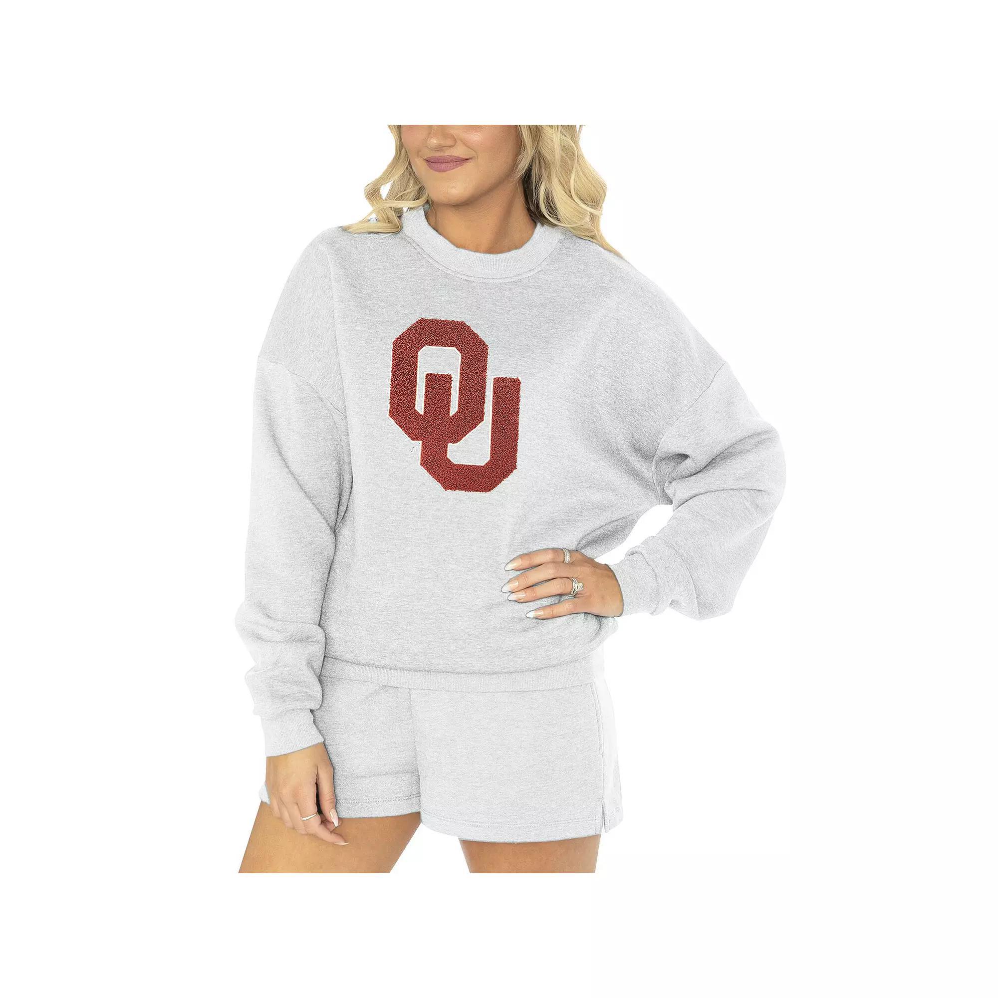 Women's Gameday Couture Ash Oklahoma Sooners Team Effort Pullover Sweatshirt & Shorts Sleep Set,  Product Image