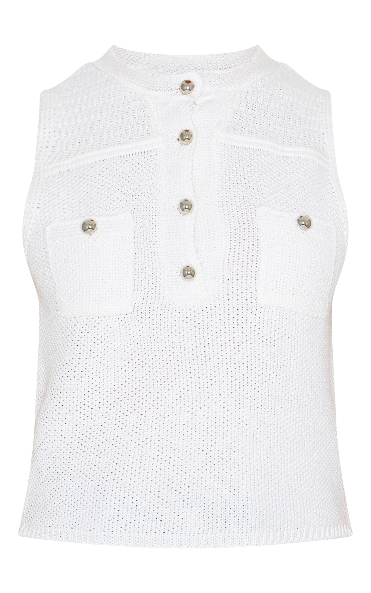 Petite White Knitted Long Top With Button Details Product Image