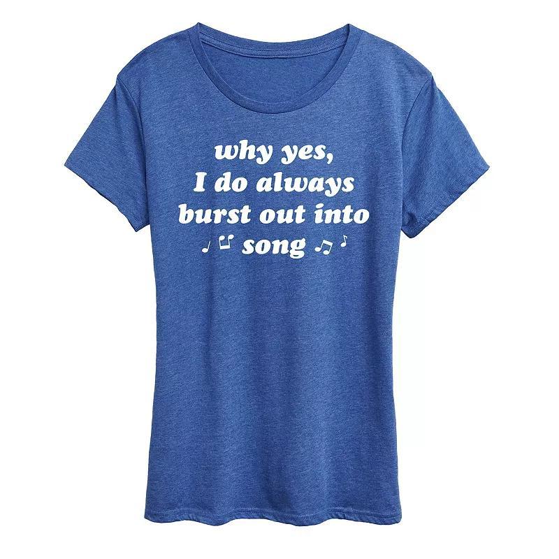 Women's I Do Always Burst Out Into Song Graphic Tee, Size: Medium, Grey Green Product Image