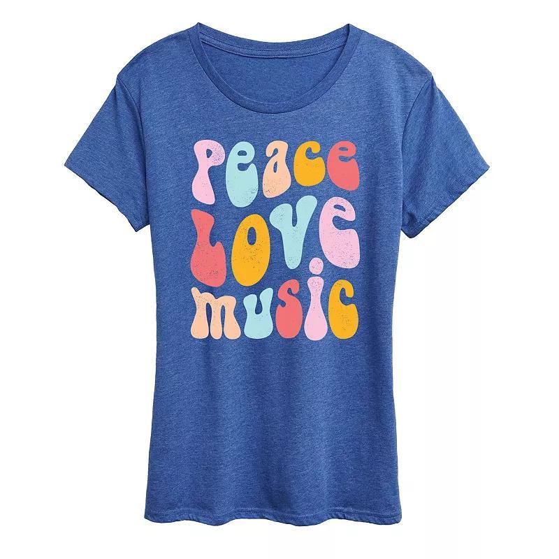 Women's Peace Love Music Distressed Graphic Tee, Size: XL, Black Product Image