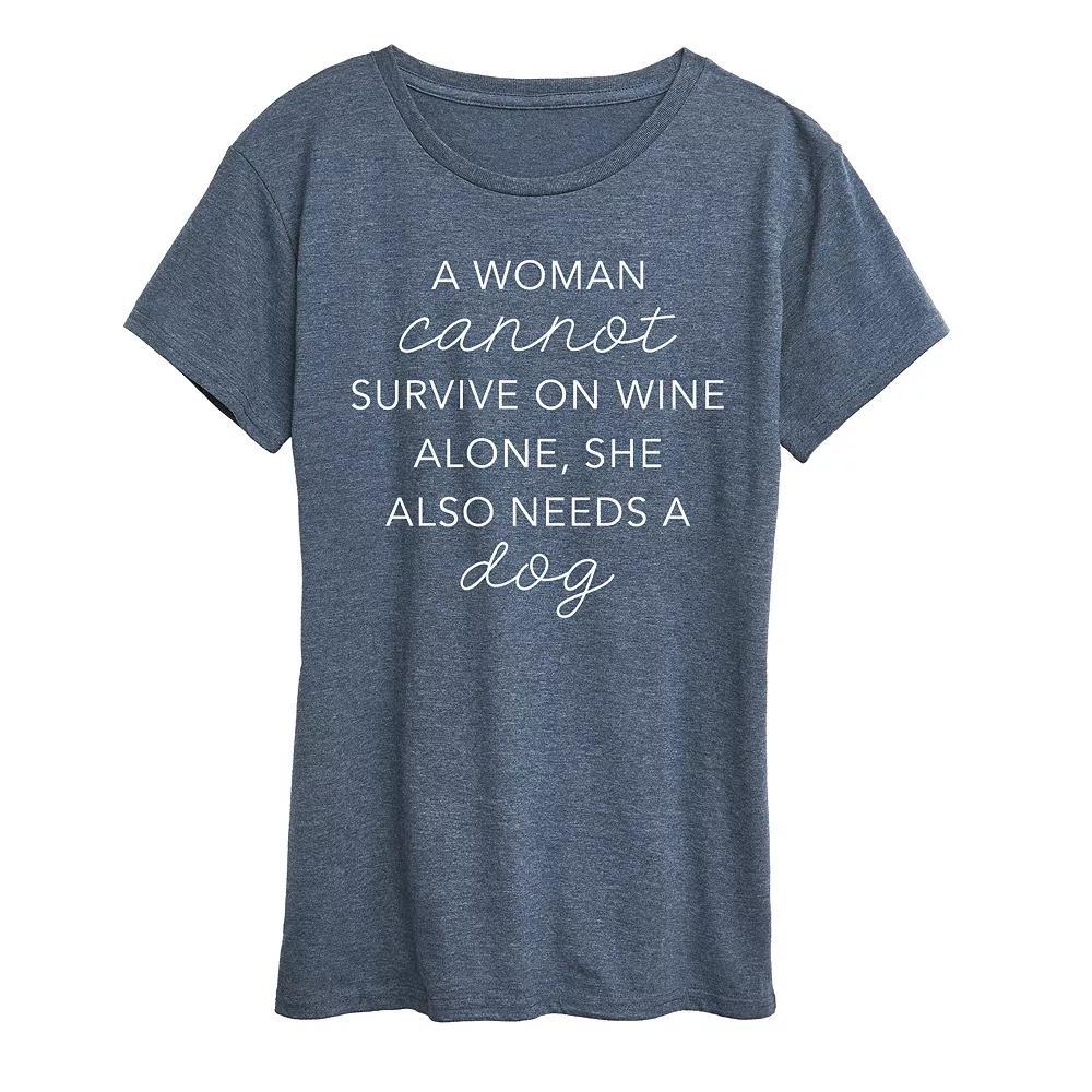 Women's Cannot Survive On Wine Alone Graphic Tee, Girl's, Size: Medium, Grey Blue Product Image