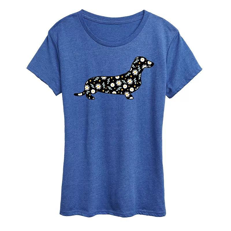 Womens Daisy Fill Dachshund Graphic Tee Grey Royal Blue Product Image