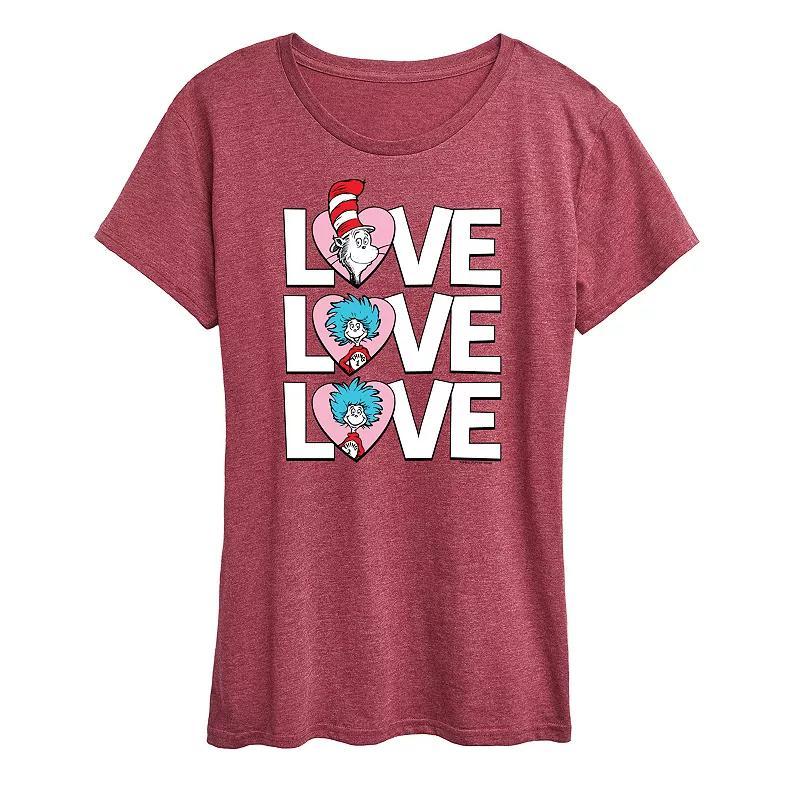 Women's Dr. Seuss Love Stacked Graphic Tee, Size: XL, Grey Red Product Image