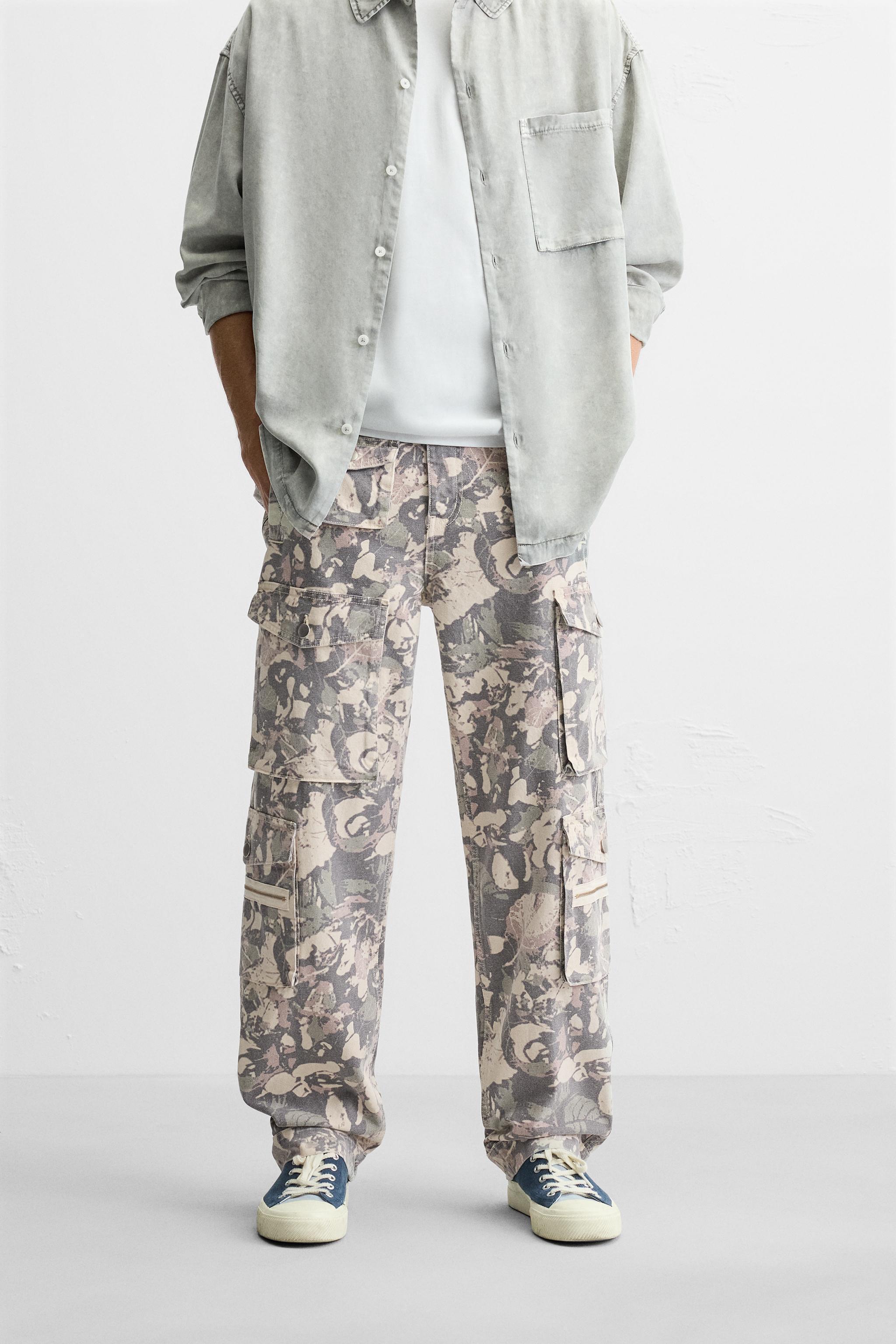 PRINTED DENIM CARGO PANTS Product Image