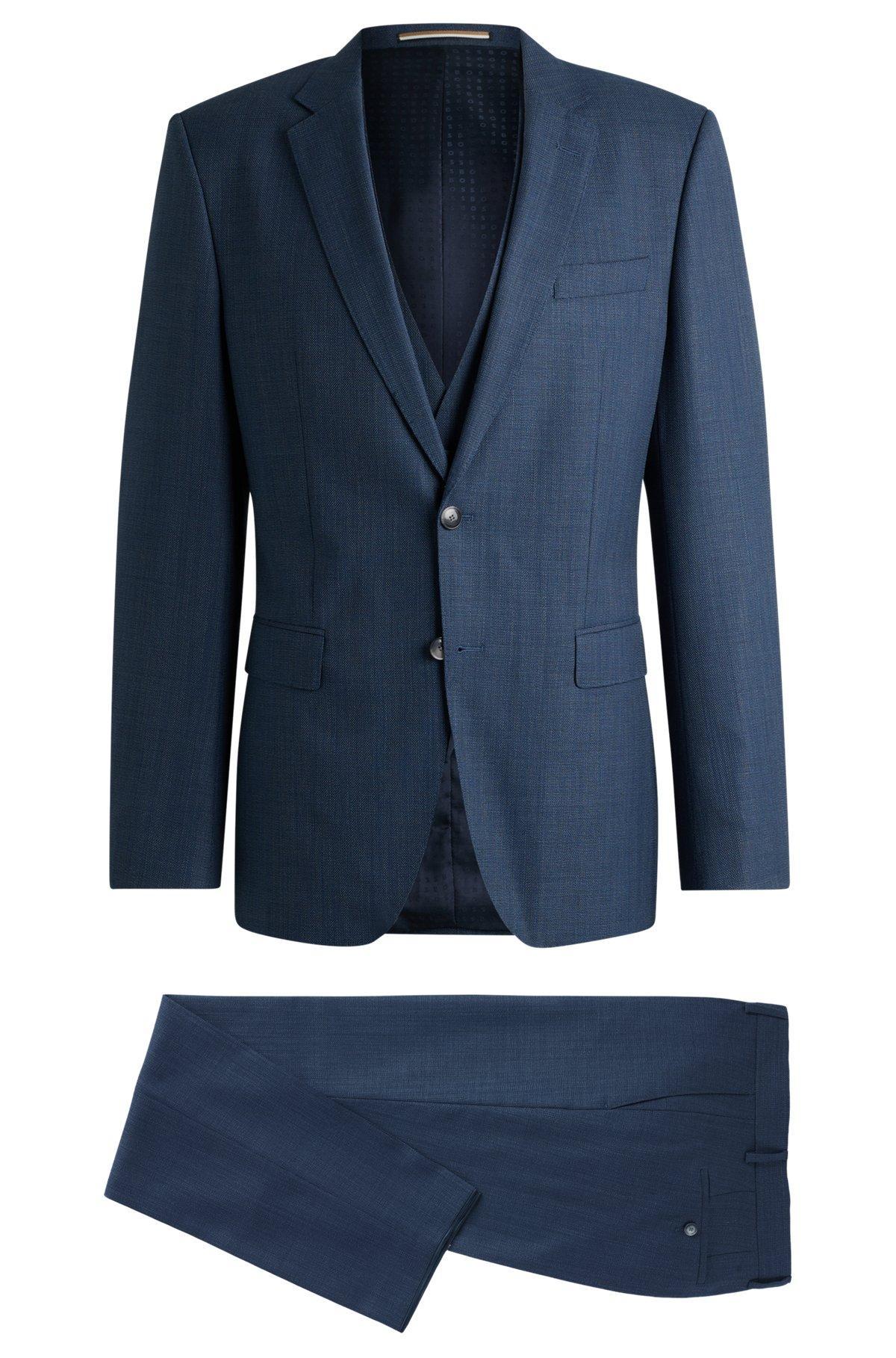 Slim-fit three-piece suit in patterned wool Product Image