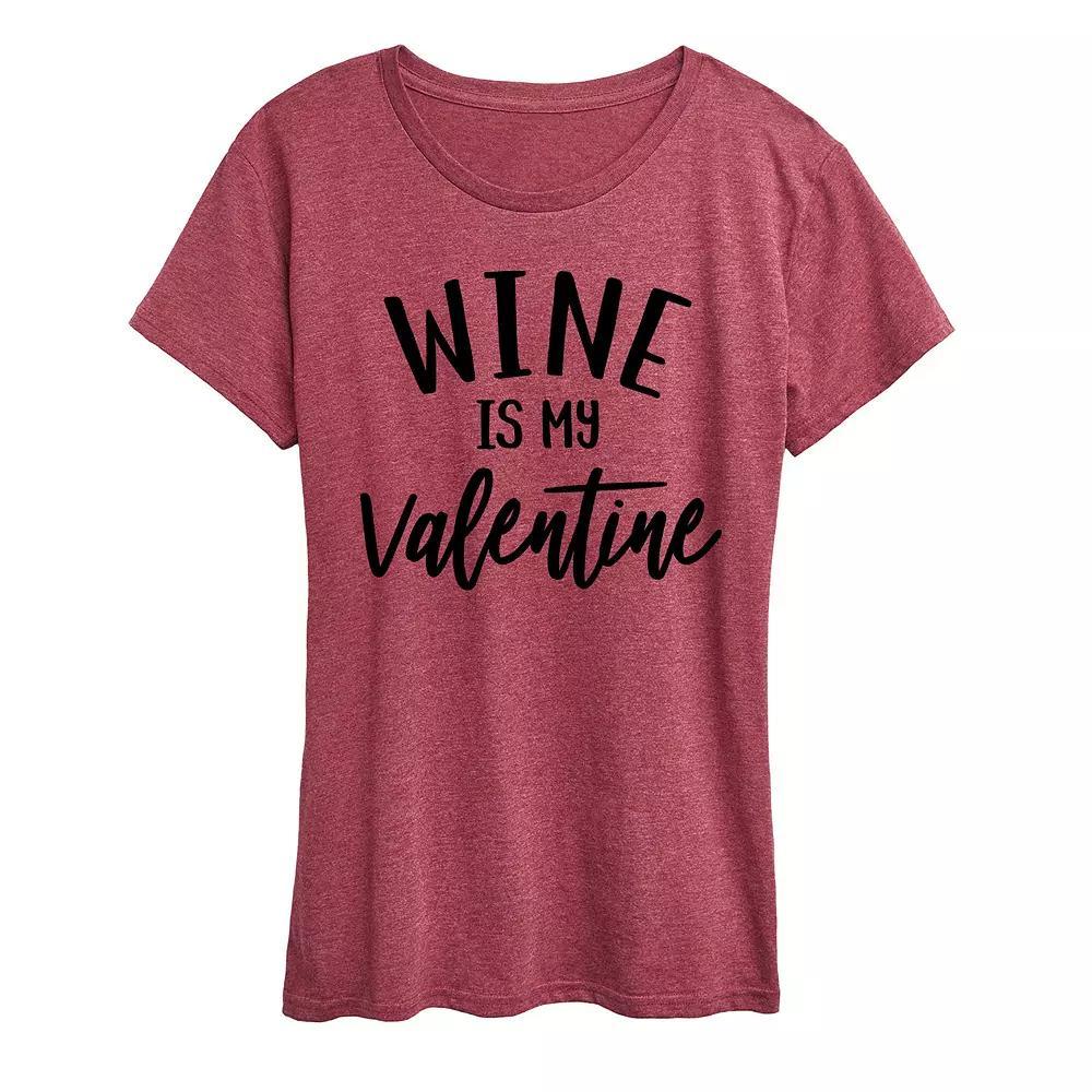 Women's Wine Is My Valentine Graphic Tee, Size: Large, Grey Dark Red Product Image