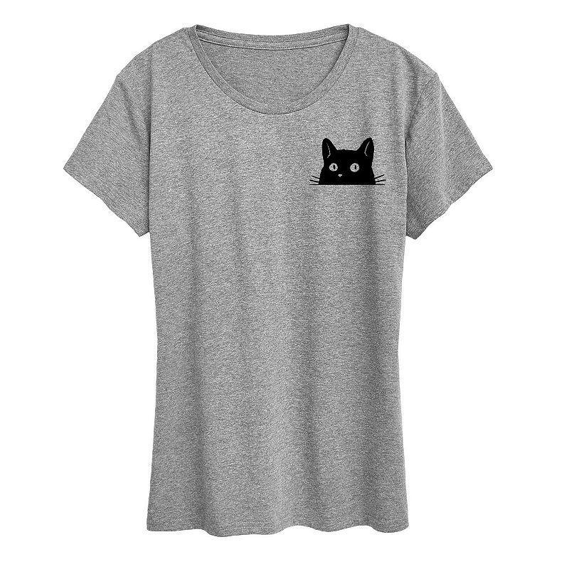 Women's Cat Peeking Left Chest Graphic Tee, Girl's,  Product Image