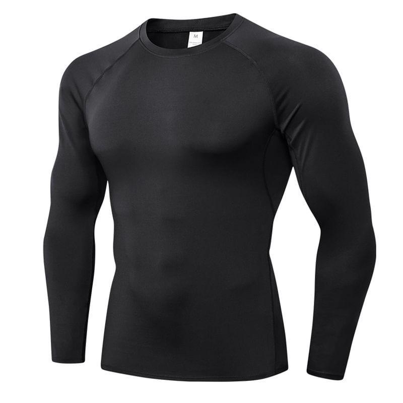 Long-Sleeve Round Neck Plain Sport T-Shirt Product Image