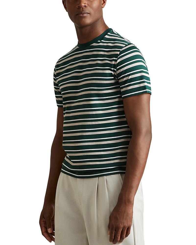 REISS Fir Green/silverbirch Bonne Mercerised Cotton Striped Crew Neck T-shirt Product Image