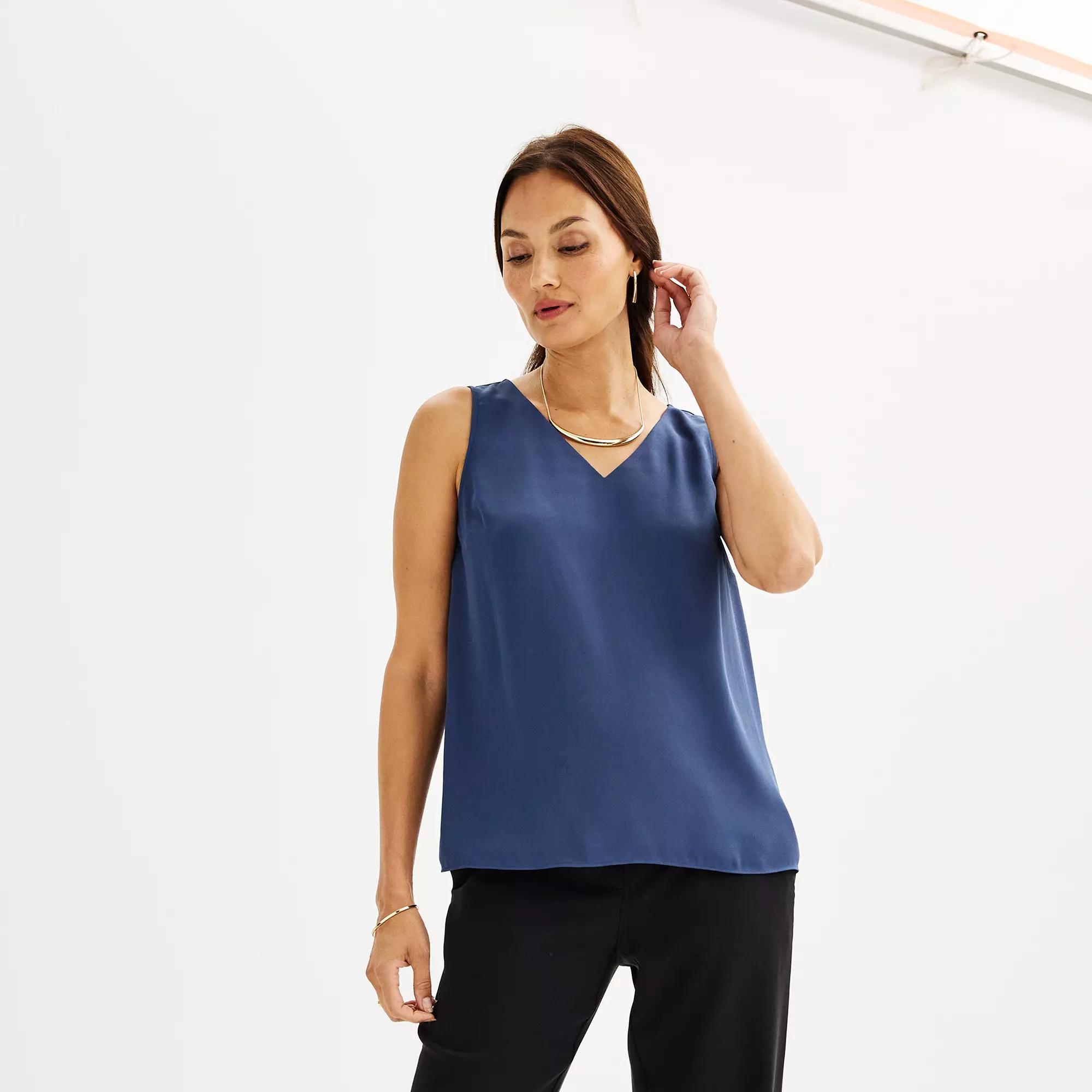 Women's Petite Nine West V-Neck Tank Top, Size: Medium Petite, Maddie Purple Product Image