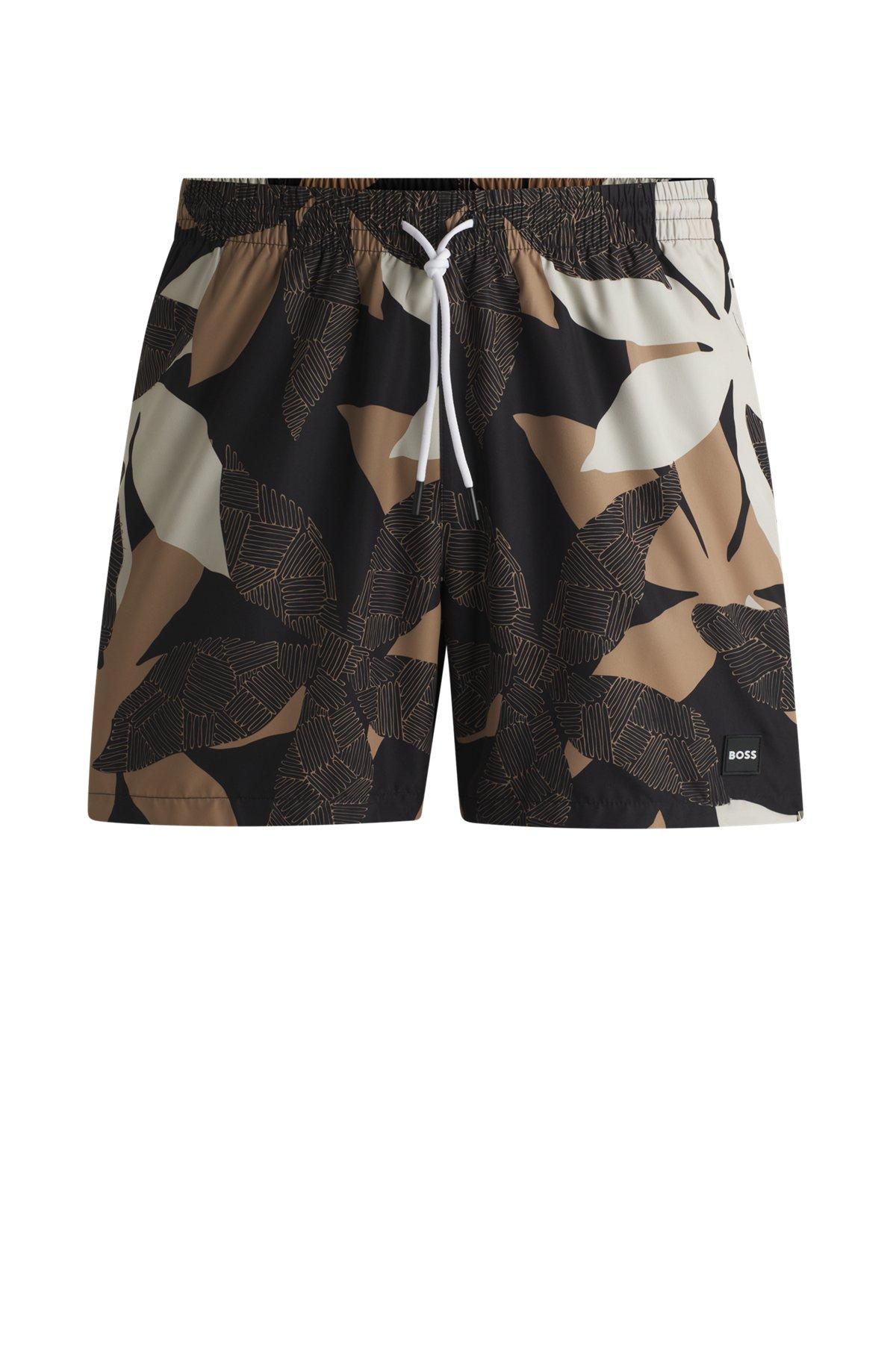 BOSS - Fully lined swim shorts with seasonal print - Light Beige Product Image