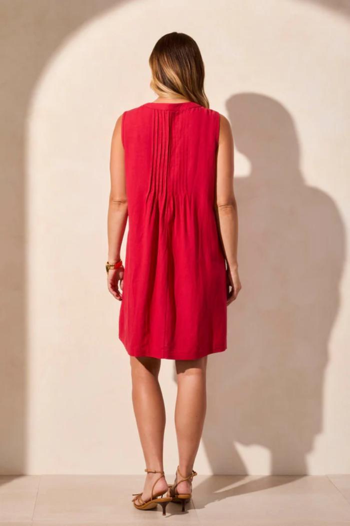 Linen Blend Pleated Sleeveless Dress Product Image