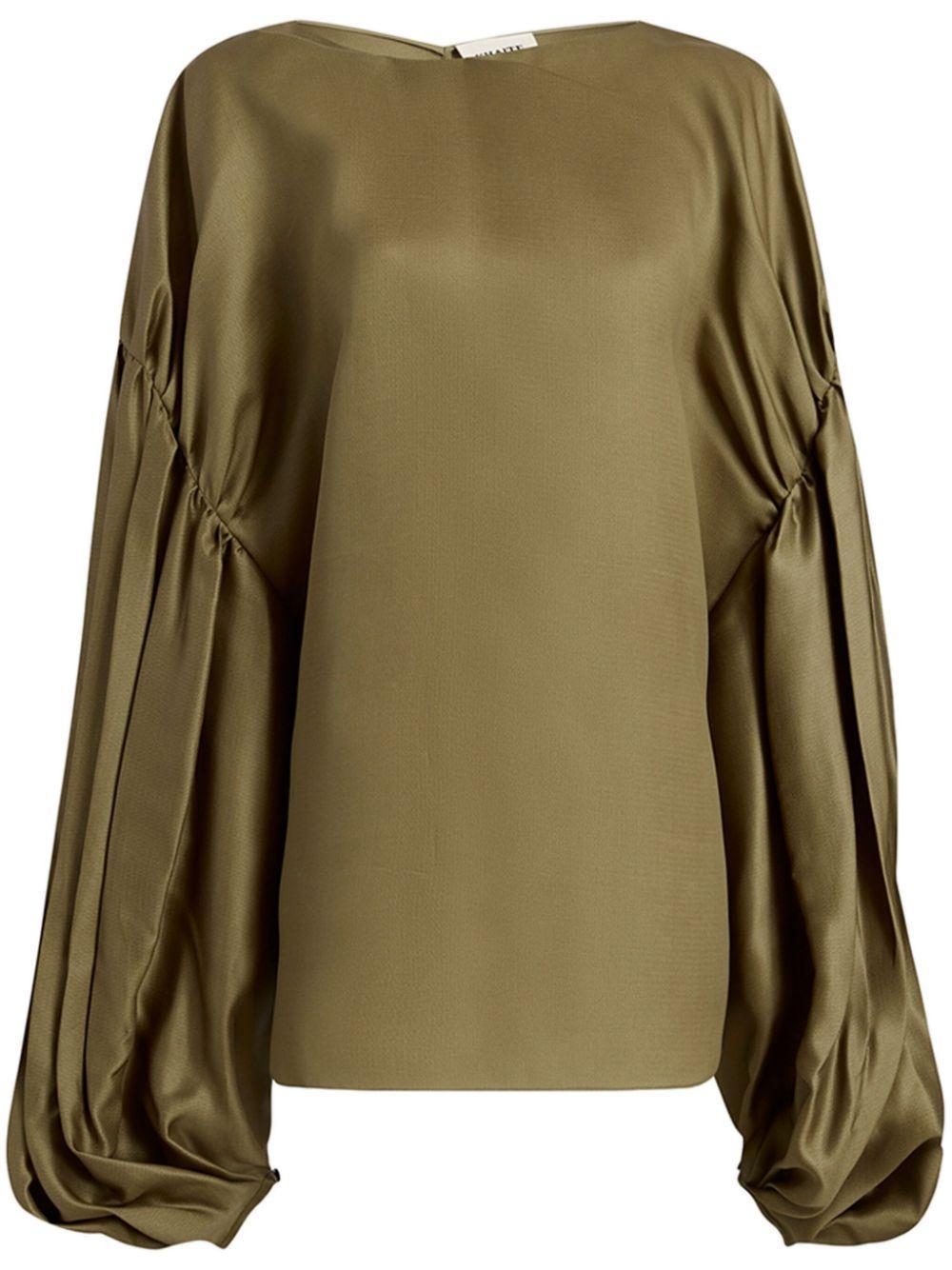 KHAITE Quico Balloon-sleeve Oversized Silk Blouse In Toffee Product Image