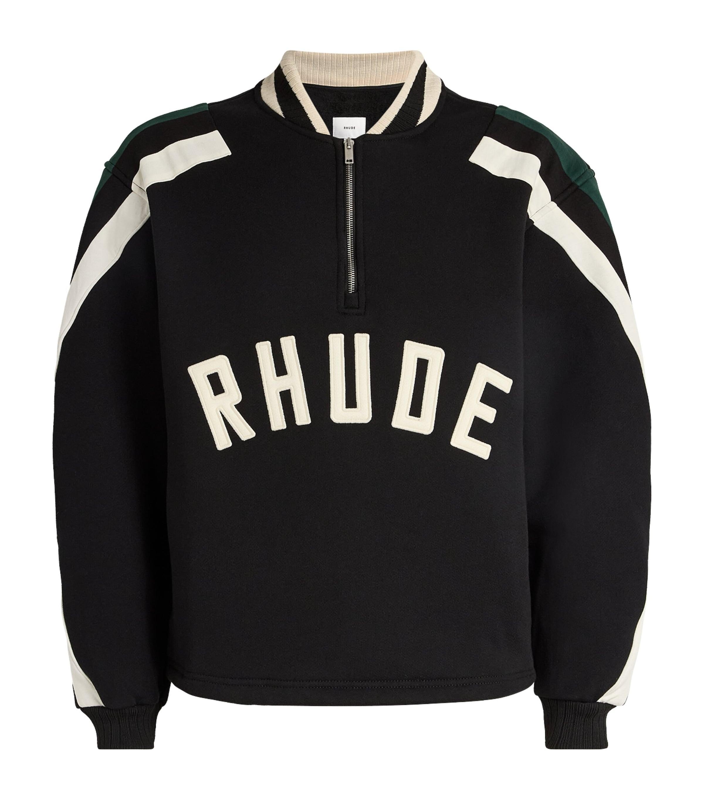 RHUDE Logo Quarter-zip Varsity Sweatshirt In Black Product Image