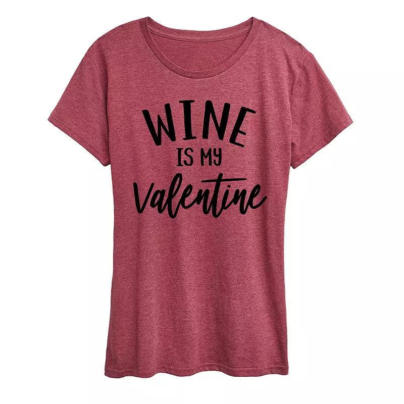 Women's Wine Is My Valentine Graphic Tee, Size: Large, Grey Dark Red Product Image