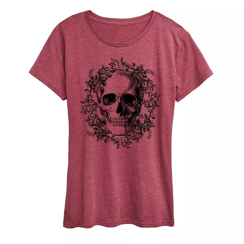 Women's Skull Wreath Graphic Tee, Size: XXL, Grey Dark Red Product Image