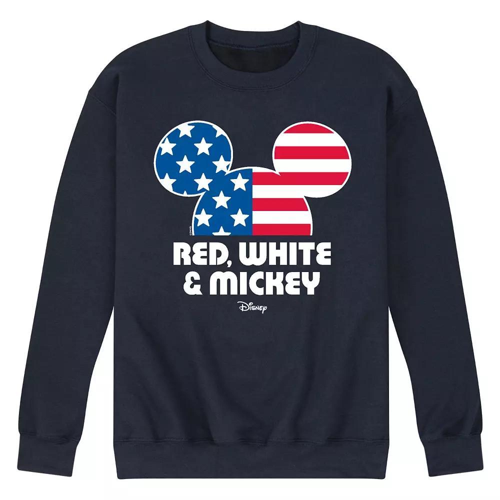 Disney's Mickey Mouse Men's Red White & Mickey Fleece Sweatshirt, Size: Small, Blue Product Image