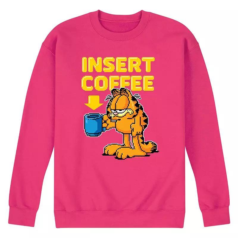 Men's Garfield Coffee Fleece Sweatshirt, Size: Small, Pink Product Image