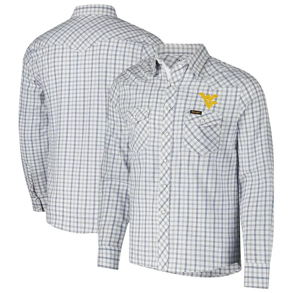 Men's Colosseum x Wrangler White West Virginia Mountaineers Plaid Window Pane Long Sleeve Full-Snap Shirt, Size: Large Product Image