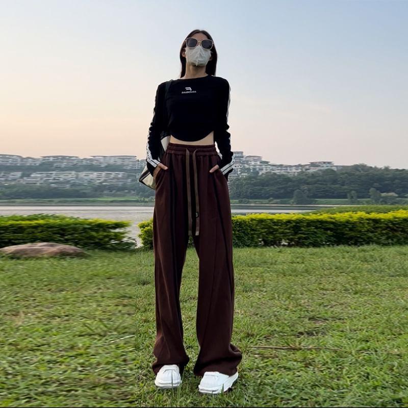 Drawstring Waist Striped Wide Leg Pants Product Image