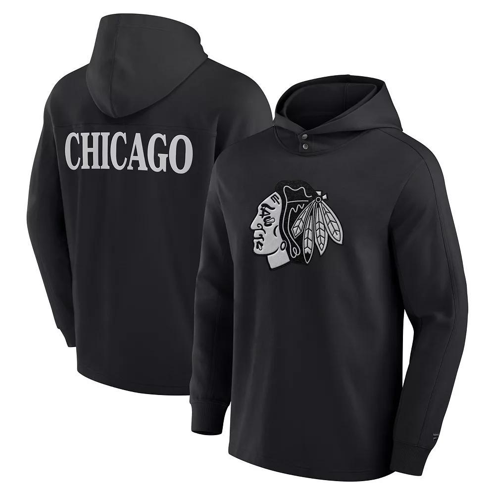 Men's Fanatics Black Chicago Blackhawks Elements Blaze Tri-Blend Long Sleeve Hoodie T-Shirt, Size: Large Product Image
