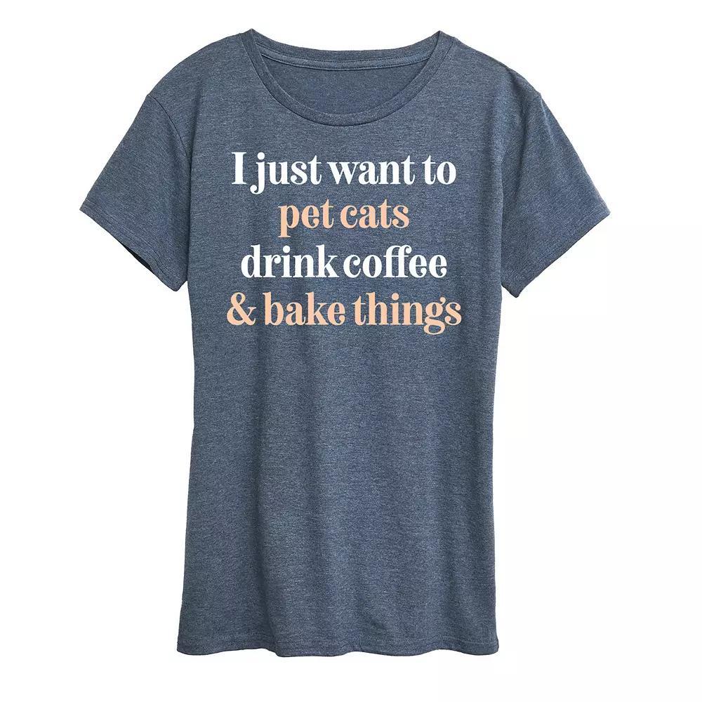 Women's Pet Cats Drink Coffee Bake Graphic Tee,  Product Image