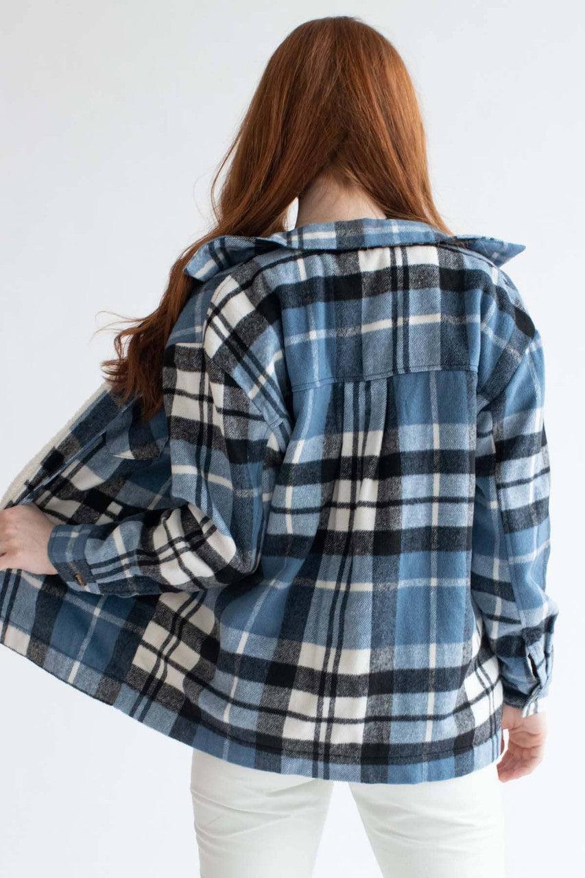 Black & Blue Plaid Sherpa Lined Shacket Product Image