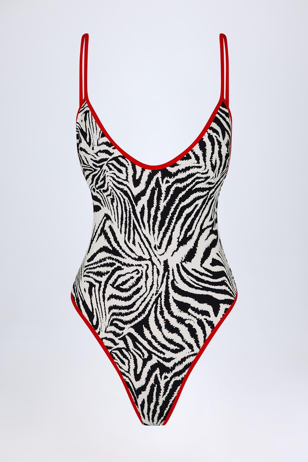 Cross-Back Swimsuit in Zebra Print Product Image