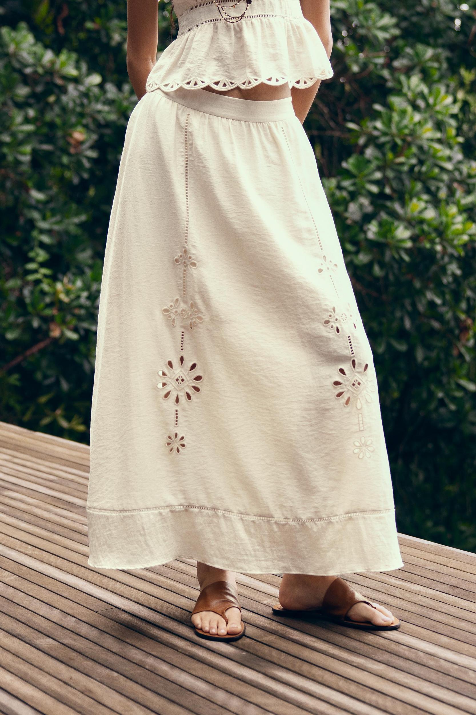 EMBROIDERED EYELET MIDI SKIRT Product Image