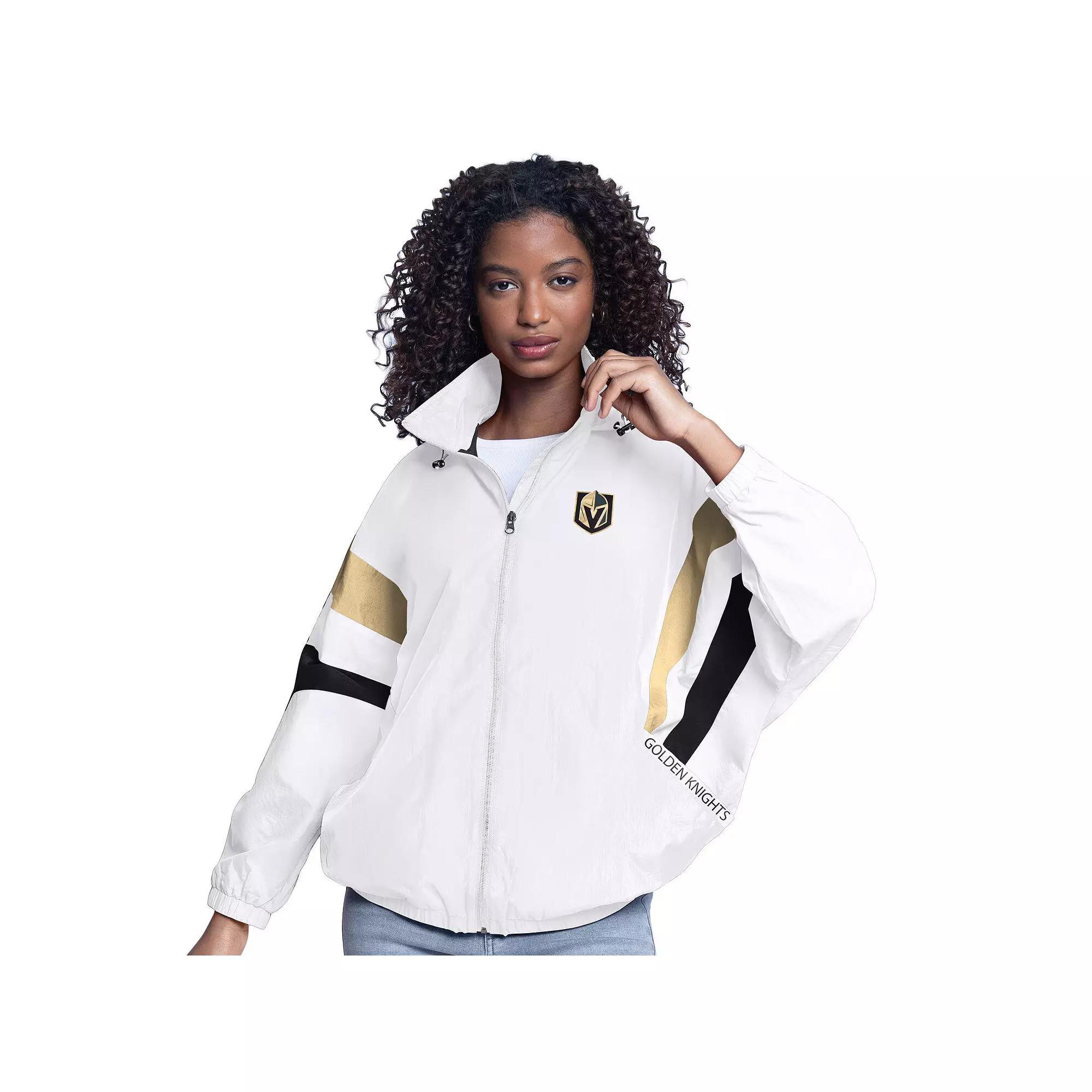 Women's G-III Sports by Carl Banks  White Vegas Golden Knights Game News Oversized Full-Zip Hoodie Jacket, Size: Small, Lvk White Product Image