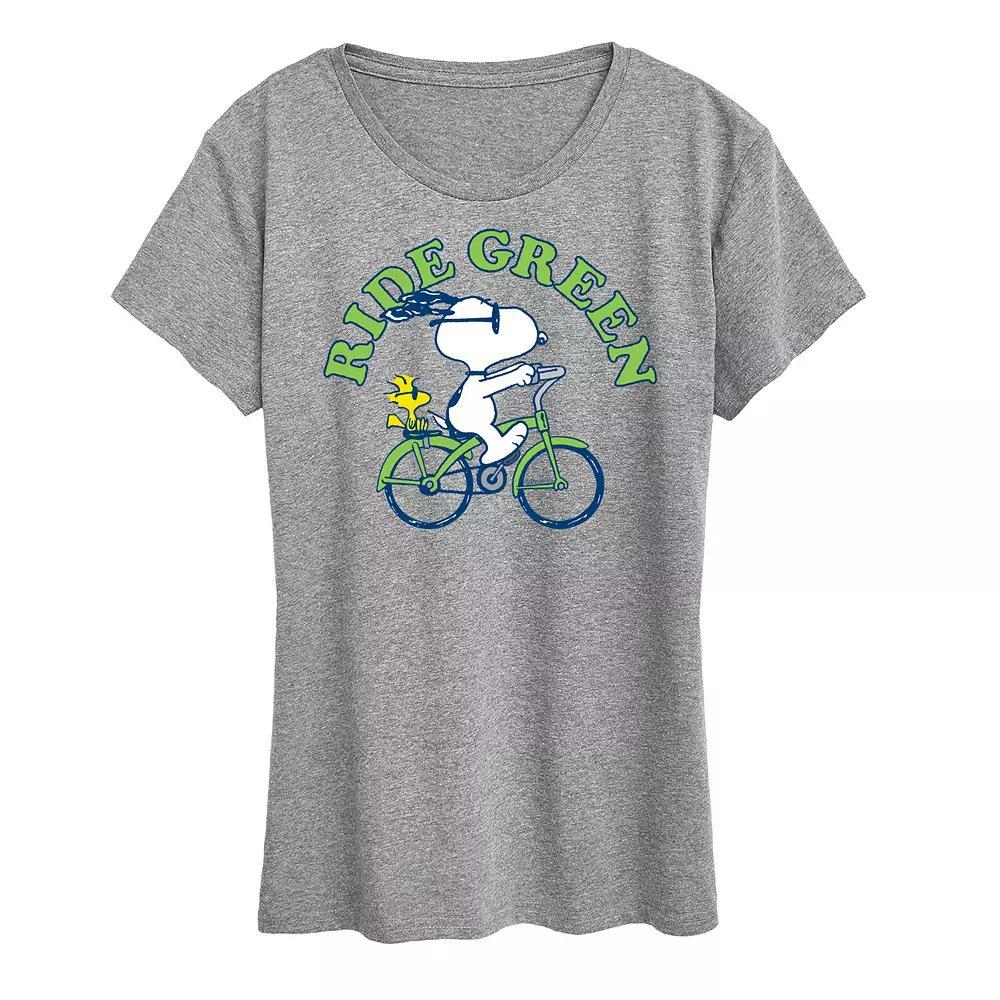 Women's Peanuts Snoopy & Woodstock Ride Green Graphic Tee,  Product Image