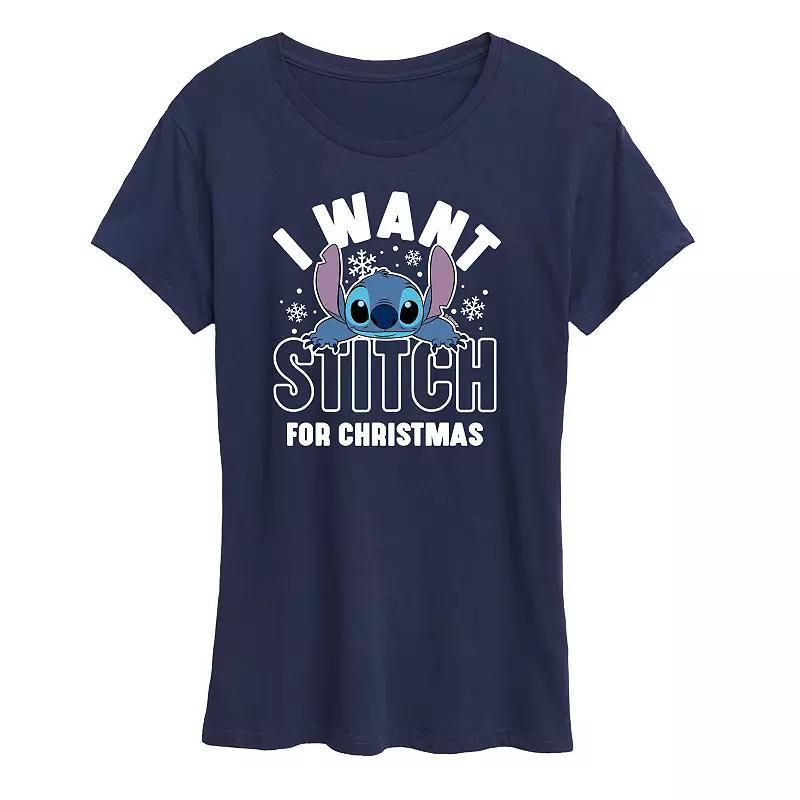 Disney's Lilo and Stitch Women's A Stitch For Christmas Graphic Tee, Size: Large, Blue Product Image