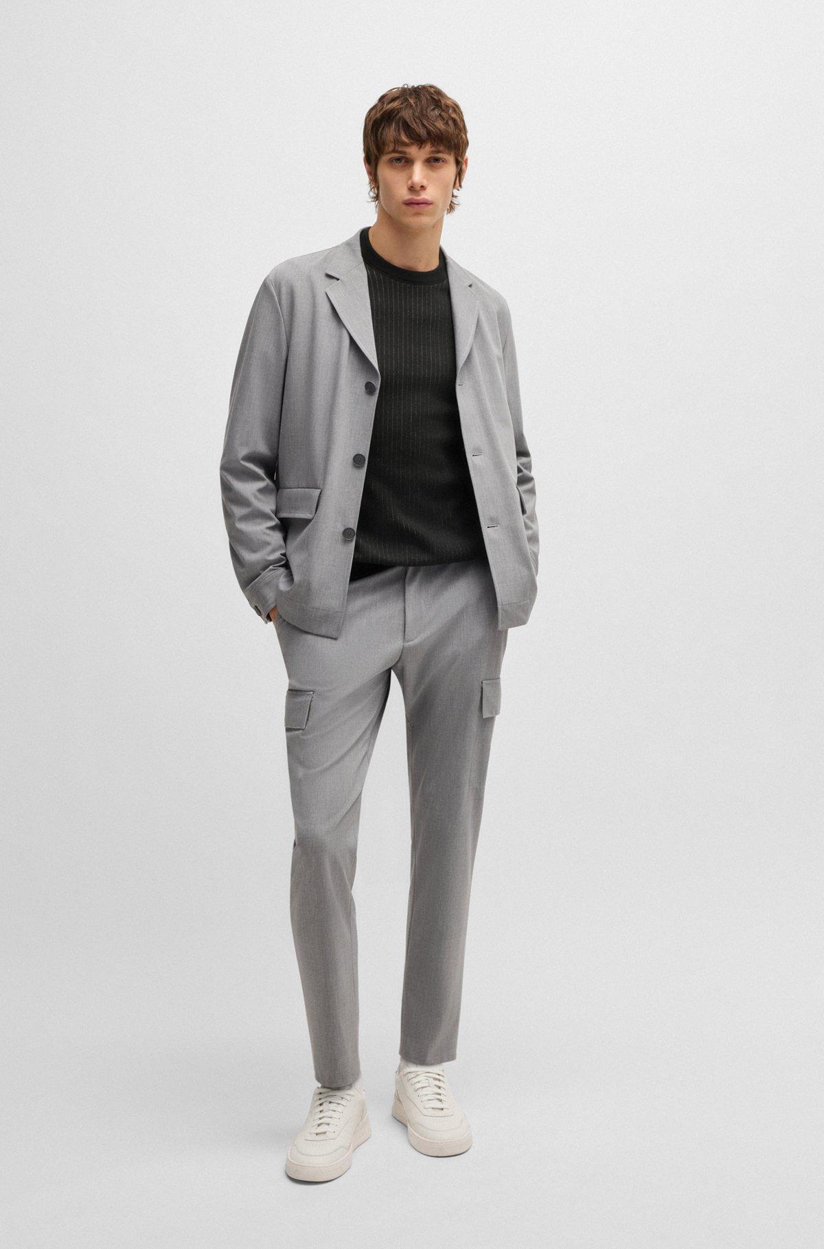 Cotton sweater with knitted vertical stripes in regular fit Product Image