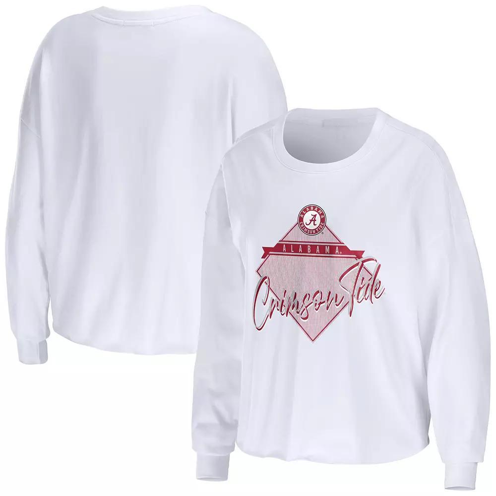 Women's WEAR by Erin Andrews White Alabama Crimson Tide Diamond Long Sleeve Cropped T-Shirt,  Product Image